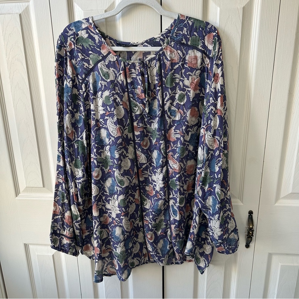Lucky Brand Flowy Floral Paisley Print Blouse Eyelet Knit Accent Womens Size 3X